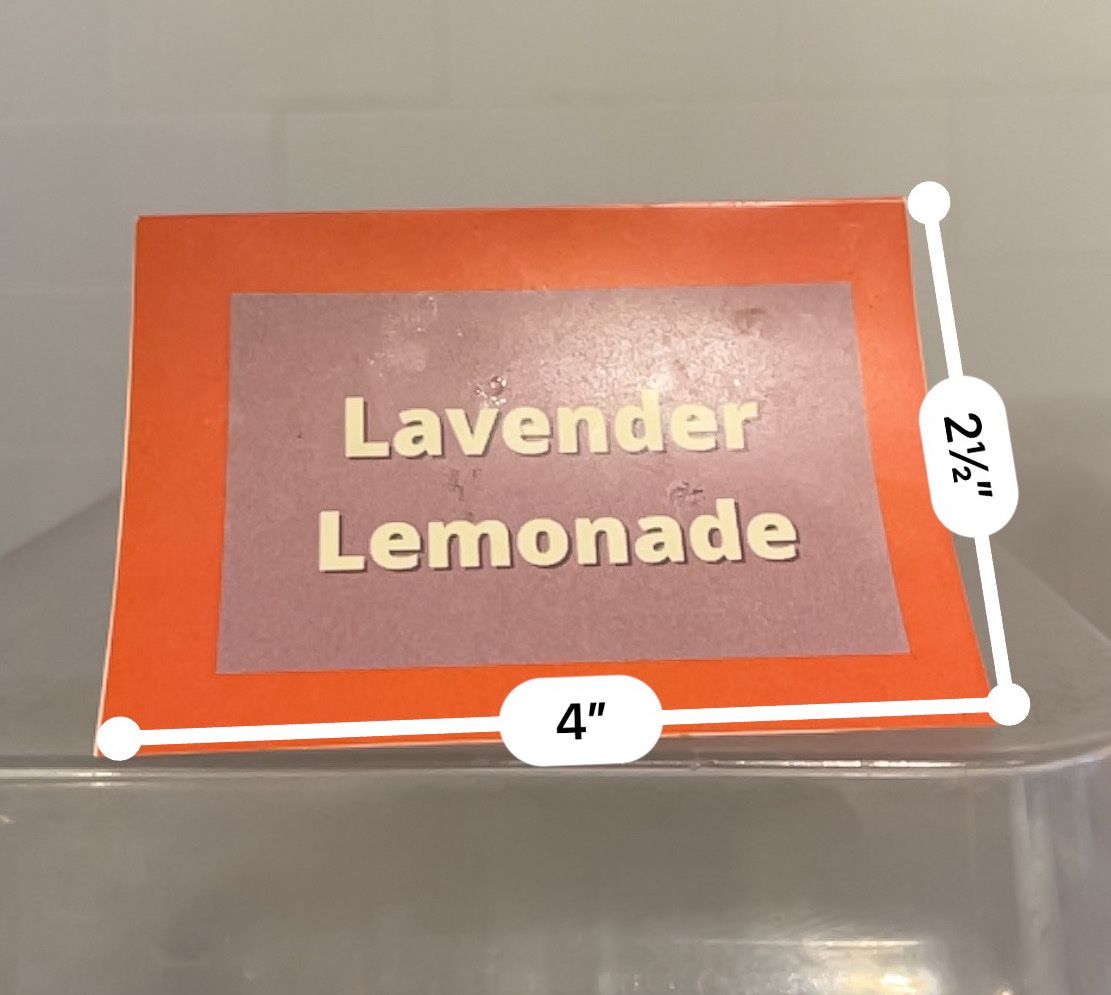 Trifold paper sign that reads lavender lemonade